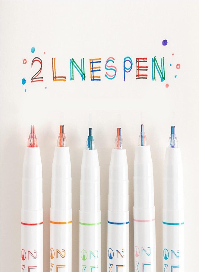 COOFANDY 2 Lines Gel Pen Marker, Draw Two Lines Simultaneously, Home Office School Supply, Drawing Pen Set for Journaling Scrapbook, 6 Highlighter Pen with 12 Colors, Birthday Return Gift For Kids - Image 1
